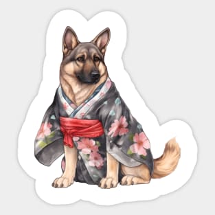 Watercolor German Shepherd Dog in Kimono Sticker